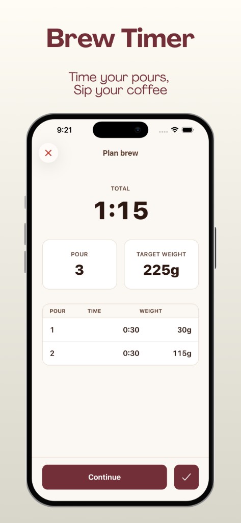 Brew timer for timing pours
